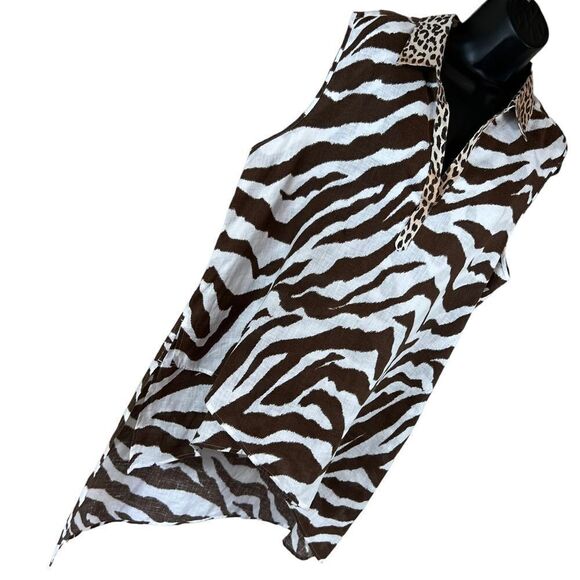 Chico’s sleeveless linen zebra print tunic in brown and white, size 3 - Picture 5 of 7